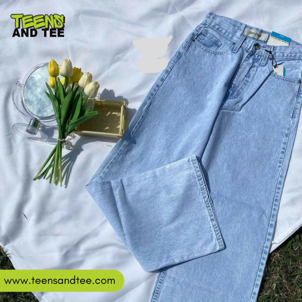 Aqua Blue Wide Leg Jeans For Girls