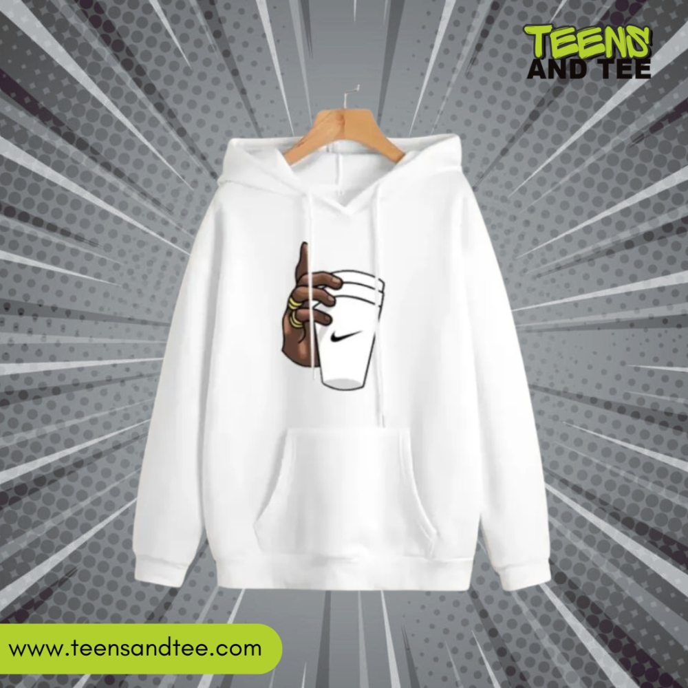Hand With Cup Hoodie in White Color
