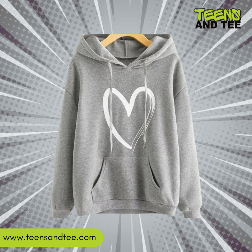 Heart Printed Hoodie in Grey